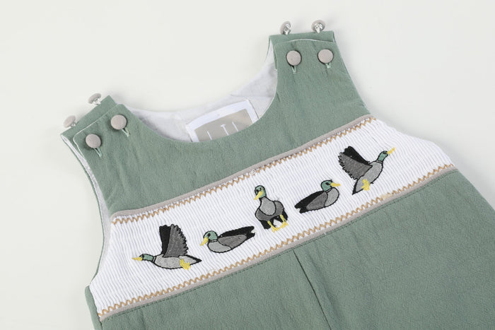 Sage Green Mallard Smocked Overalls - Lil Cactus