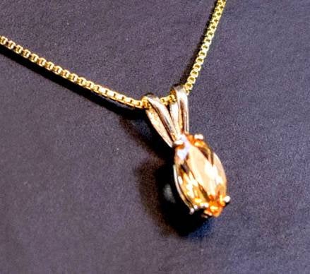Solid Sterling Silver or 14kt Yellow, White or Rose Gold Natural Golden Citrine Pendant with Chain, 8x4-14x7 Marquise Cut, Custom Made