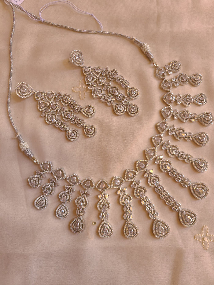 MOHAR statement cubic zirconia necklace set with clear white stones