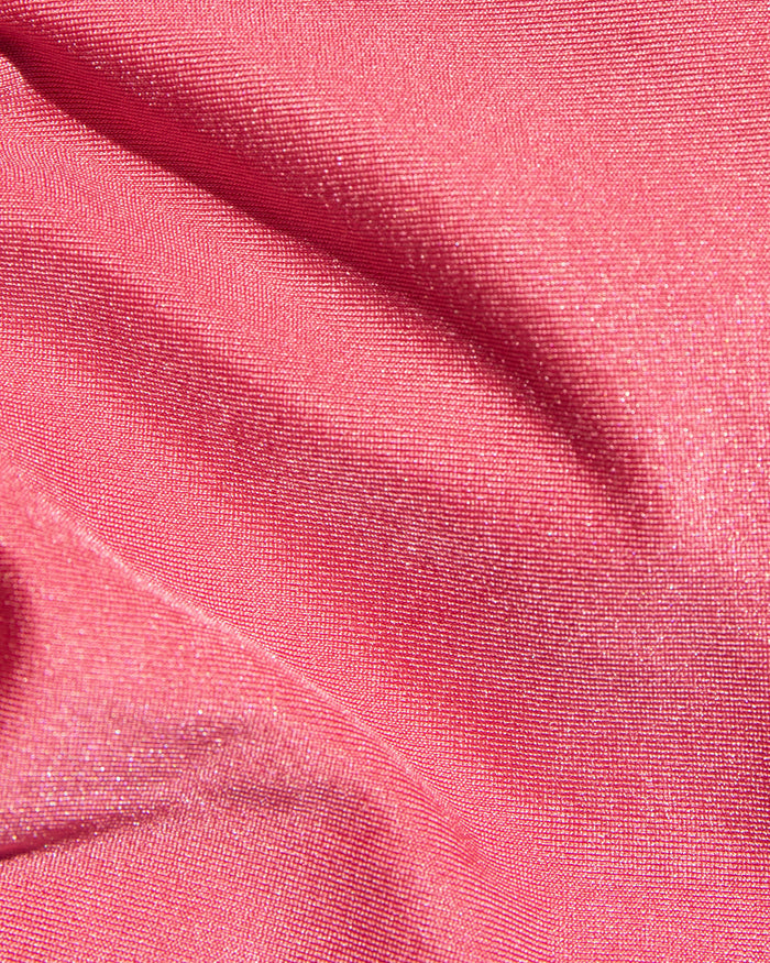 Close-up of begonia shimmer fabric used in the LSPACE begonia Teagan Bikini Bottom.