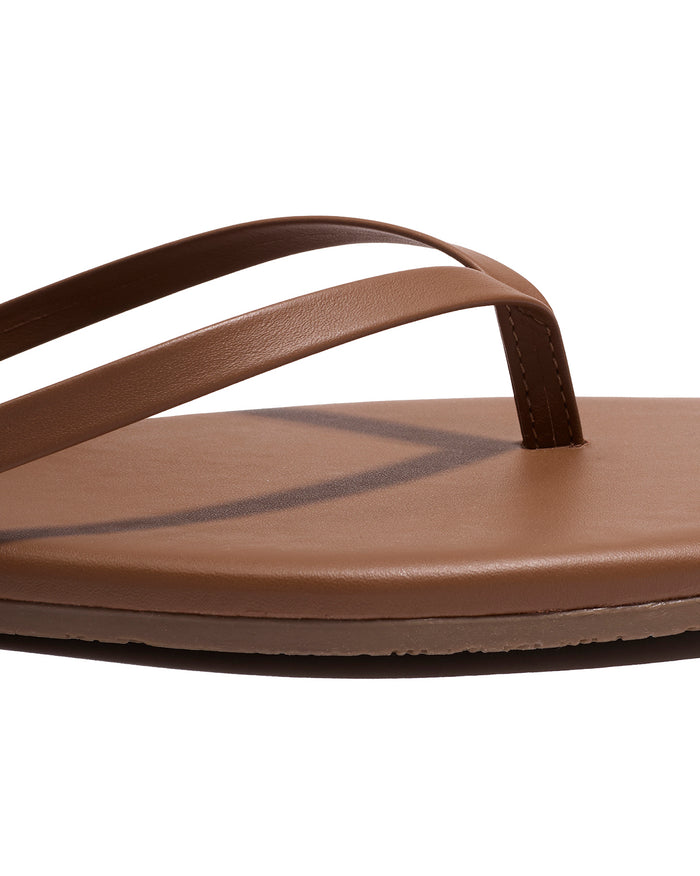 Close-up of the TKEES Square Toe Lily Sandals in ganache showing the strap and footbed detail.