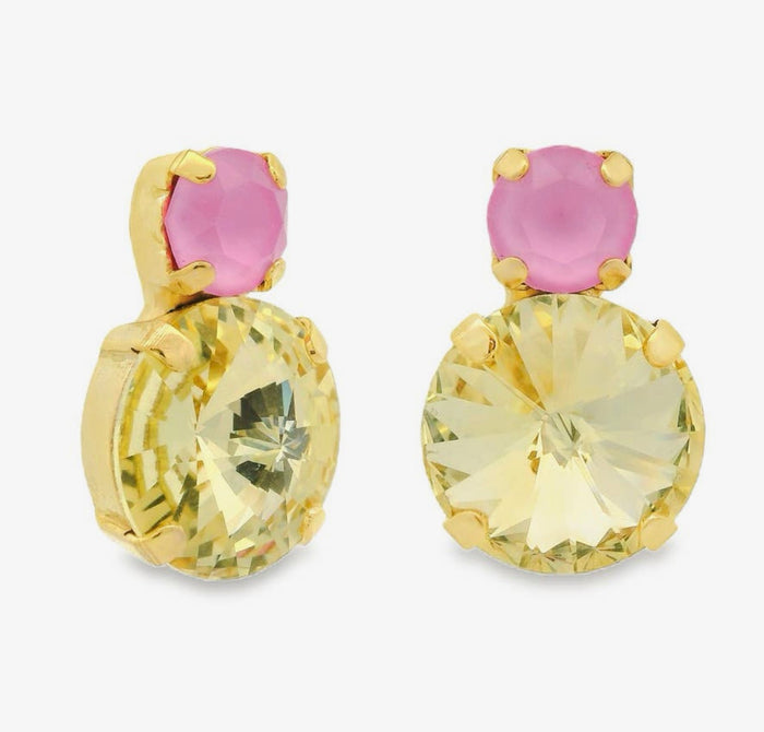 TOVA Baby Maegan Earrings, TOVA Lemon Fairy Dust earrings, handmade Swarovski crystal earrings, Swarovski crystal earrings, yellow crystal earrings, lemon yellow jewelry, colorful statement earrings, TOVA jewelry, handmade jewelry, sparkly earrings, colorful earrings, boutique jewelry, gift for her, summer jewelry, vacation earrings, women’s accessories, Oh Meredith jewelry