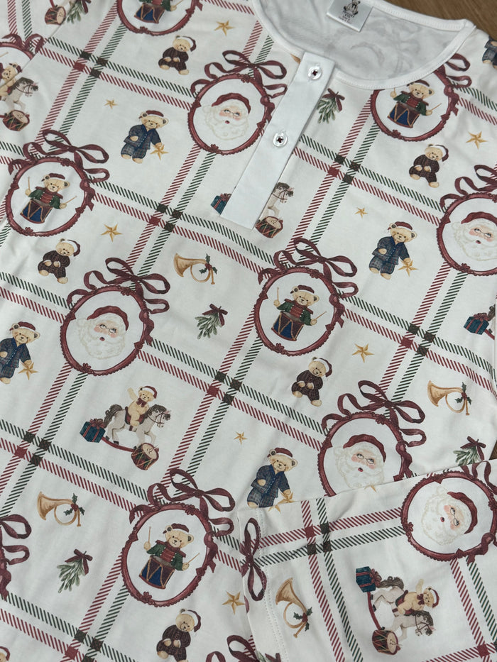 Close-up of soft plaid Christmas print on Xmas Festive Bears Dad pajama set