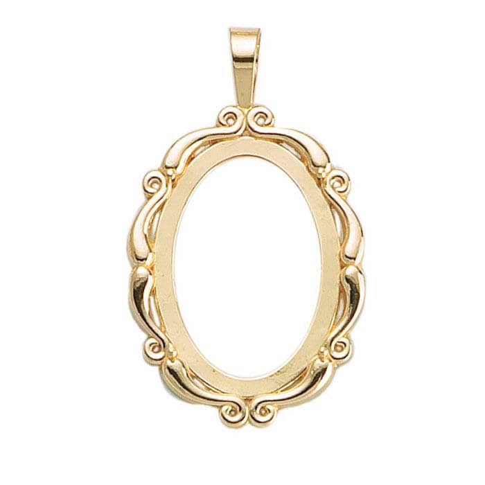 14K Solid Yellow Gold 14x10mm, 18x13mm, 25x18mm, 30x22mm, or 40x30mm Oval Cameo or Cabochon Pendant Mounting, Open Back, New