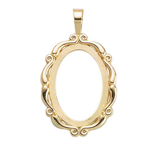 14K Solid Yellow Gold 14x10mm, 18x13mm, 25x18mm, 30x22mm, or 40x30mm Oval Cameo or Cabochon Pendant Mounting, Open Back, New