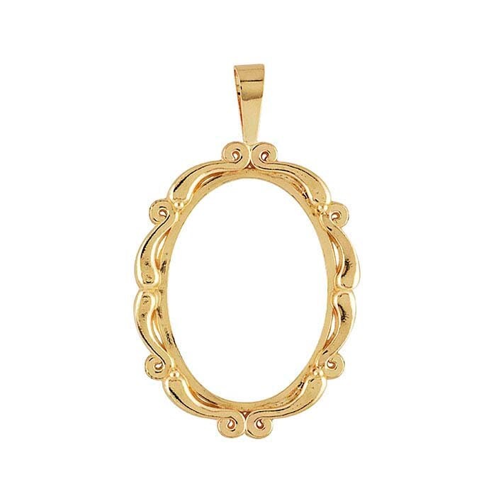 14K Solid Yellow Gold 14x10mm, 18x13mm, 25x18mm, 30x22mm, or 40x30mm Oval Cameo or Cabochon Pendant Mounting, Open Back, New