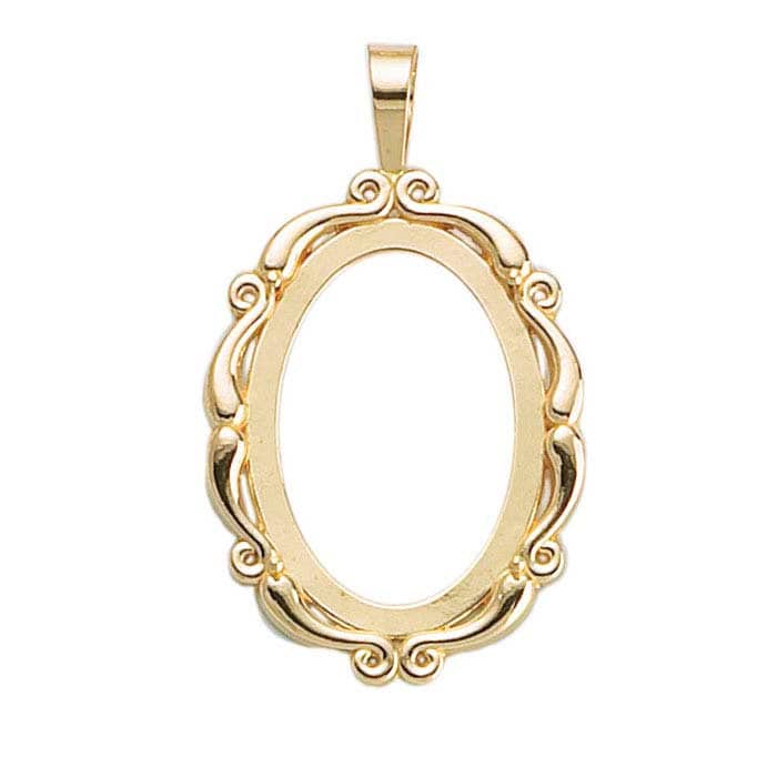 14K Solid Yellow Gold 14x10mm, 18x13mm, 25x18mm, 30x22mm, or 40x30mm Oval Cameo or Cabochon Pendant Mounting, Open Back, New
