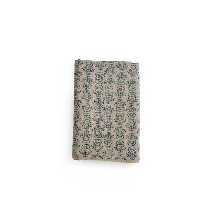 18x120 Hand Block Printed Table Runner in Midnight, Protea
