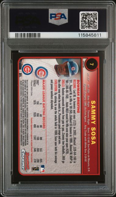 2003 Bowman Chrome Sammy Sosa Xfractor #7 PSA 8 Auto 8