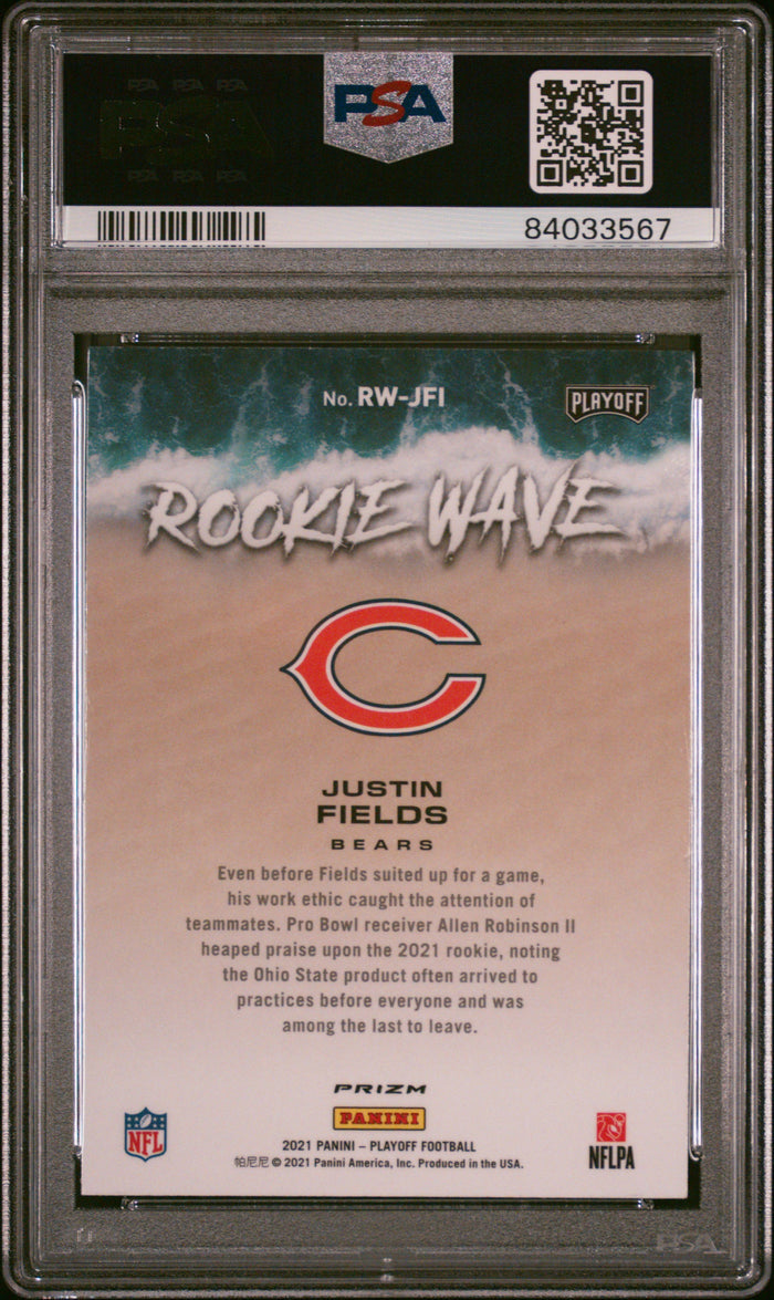 2021 Panini Playoff Rookie Wave Justin Fields Silver #RWJFI PSA AUTH Auto 9