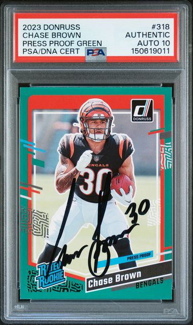 2023 Panini Donruss Chase Brown Press Proof Green #318 PSA AUTH Auto 10