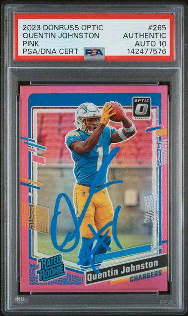 2023 Panini Donruss Optic Quentin Johnston Pink #265 PSA AUTH Auto 10