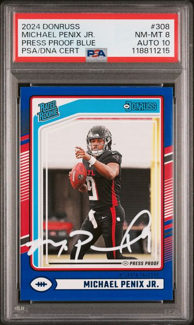 2024 Panini Donruss Michael Penix Jr. Press Proof Blue #308 PSA 8 Auto 10