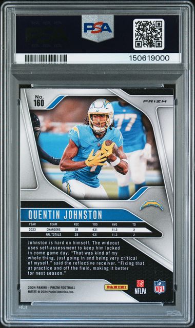2024 Panini Prizm Quentin Johnston Pink Prizm #160 PSA AUTH Auto 9