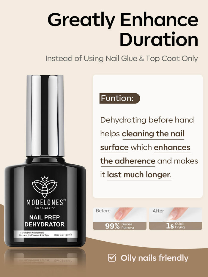 4-In-1 Nail Glue For Tips & Nail Prep Dehydrator & Top Coat 15ml Nail Basic MODELONES #