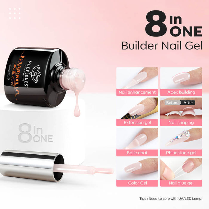 8-In-1 Builder Nail Gel Set 10ml - Pink & Rose Builder Gel MODELONES #