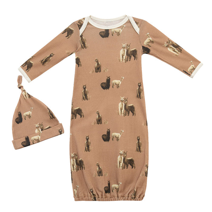 Alpaca Organic Cotton Newborn Gown & Hat Set - Babies in Bloom