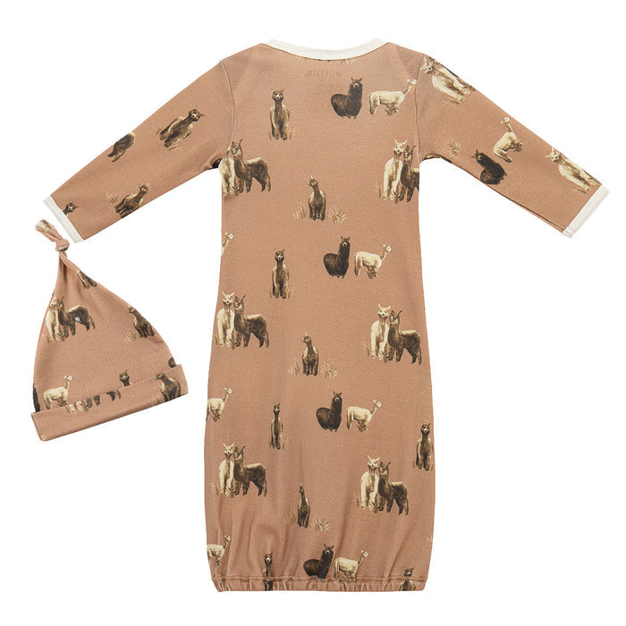 Alpaca Organic Cotton Newborn Gown & Hat Set - Babies in Bloom