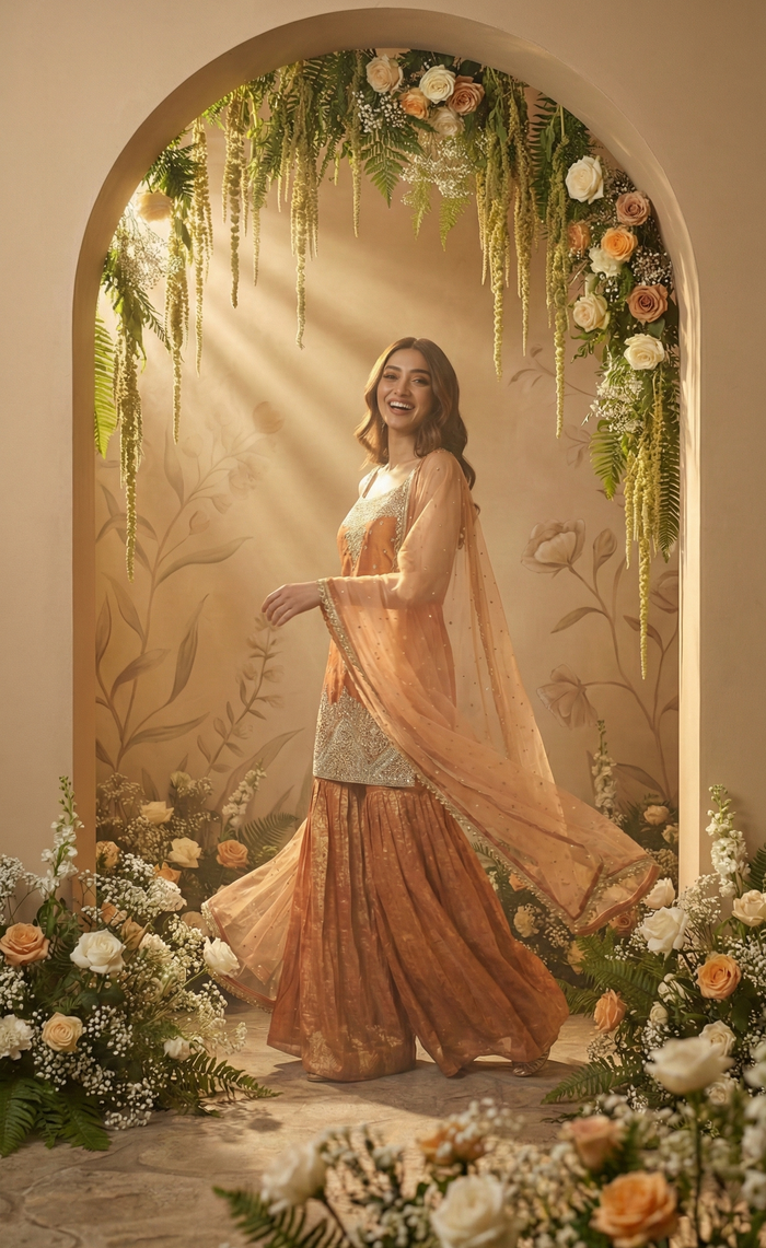 Amber Orange Sharara Set