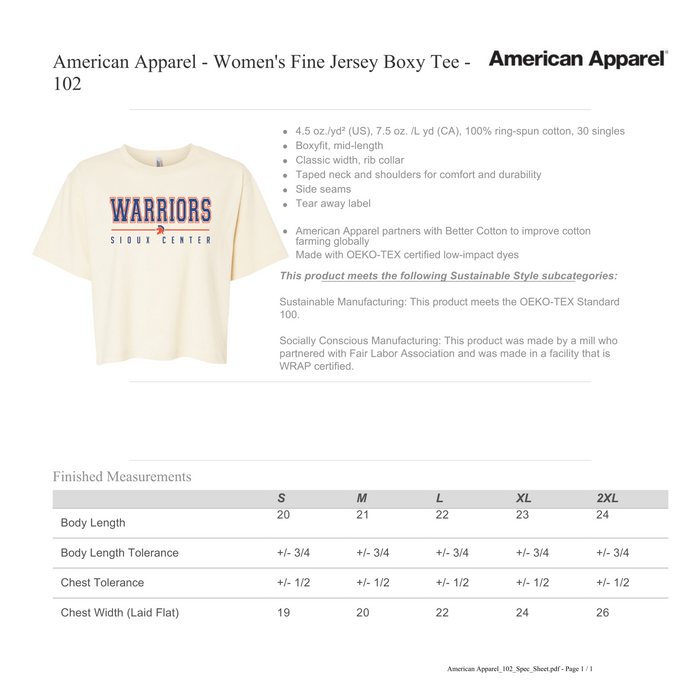 American Apparel Boxy Crop Warrior Line Tee 102