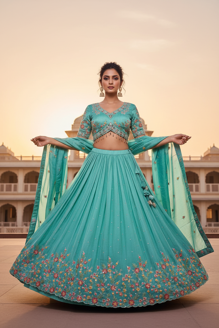 Aqua Bloom Floral Lehenga Set