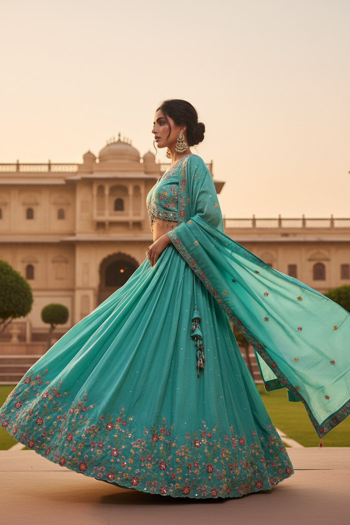 Aqua Bloom Floral Lehenga Set