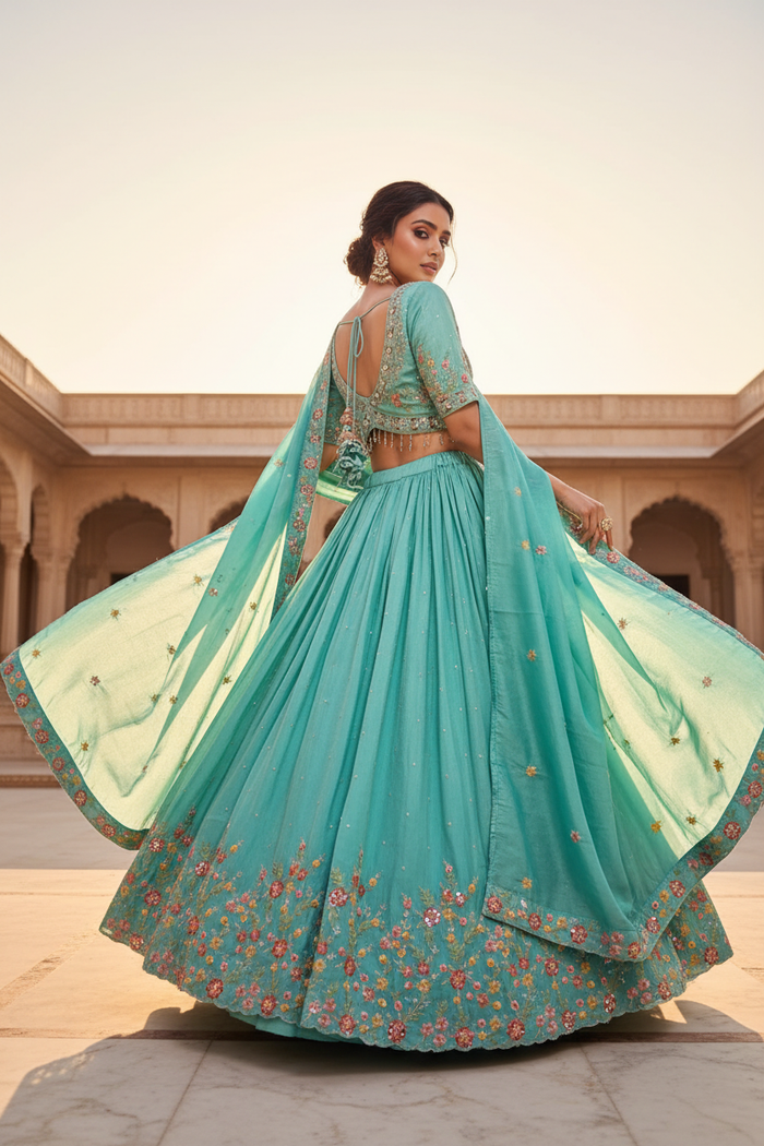 Aqua Bloom Floral Lehenga Set