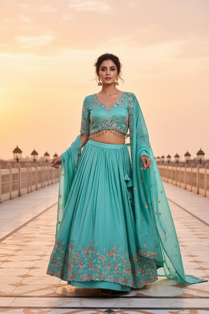 Aqua Bloom Floral Lehenga Set