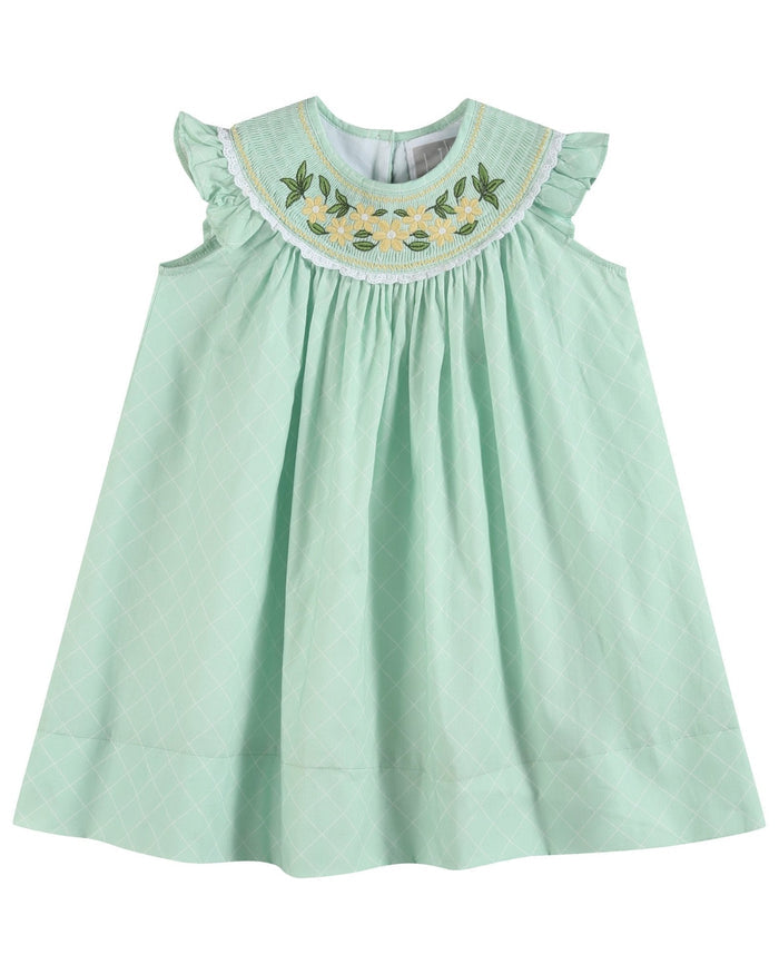 Aqua Daisy Smocked Bishop Dress - Lil Cactus