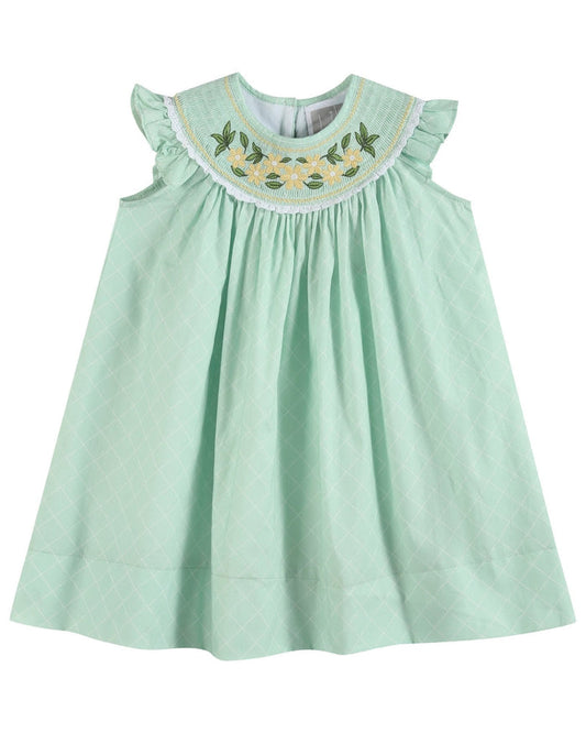 Aqua Daisy Smocked Bishop Dress - Lil Cactus