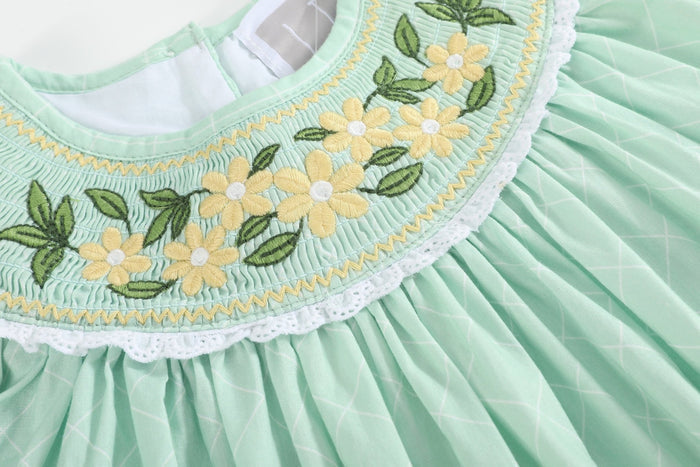 Aqua Daisy Smocked Bishop Dress - Lil Cactus