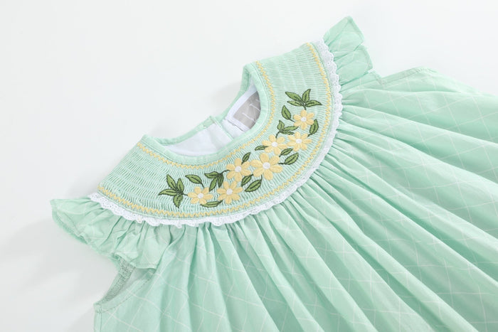 Aqua Daisy Smocked Bishop Dress - Lil Cactus