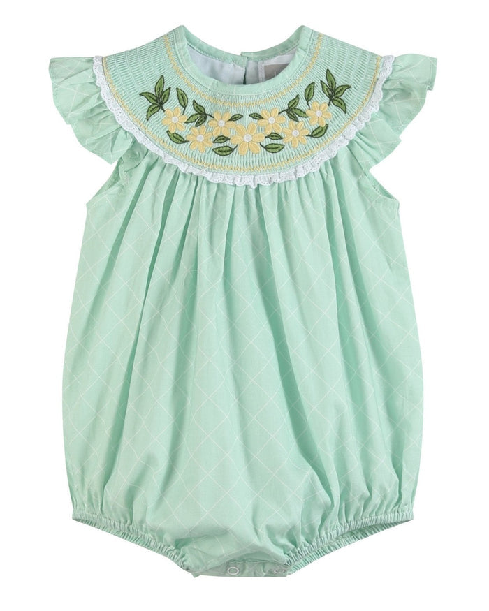 Aqua Daisy Smocked Romper - Lil Cactus