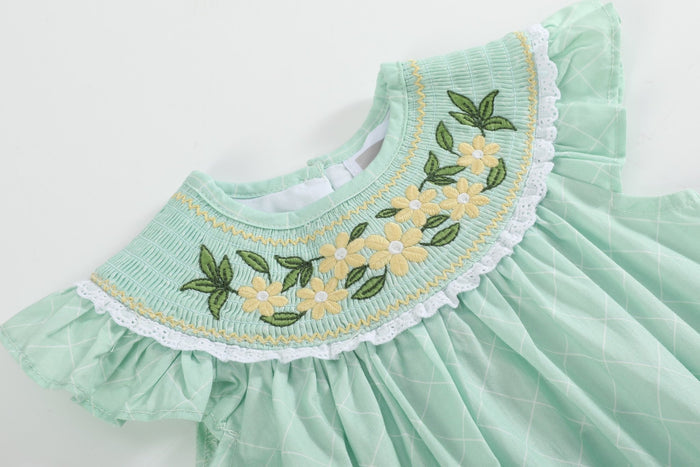 Aqua Daisy Smocked Romper - Lil Cactus