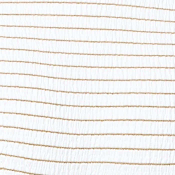 Close-up detail of the LSPACE lurex stripe fabric swatch showing the white material with thin metallic gold horizontal stripe texture for the Aspen Bikini Top.