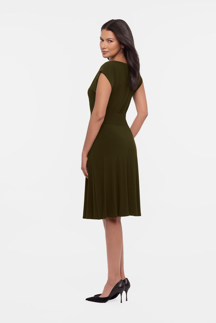 Side view of Auri shaping dress in Nori