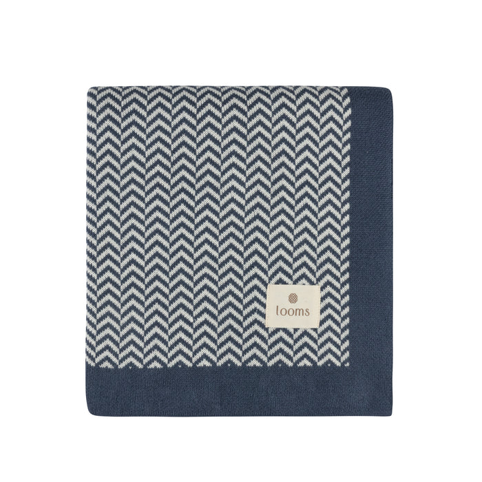 Baby Boy Blanket – Blue – Herringbone