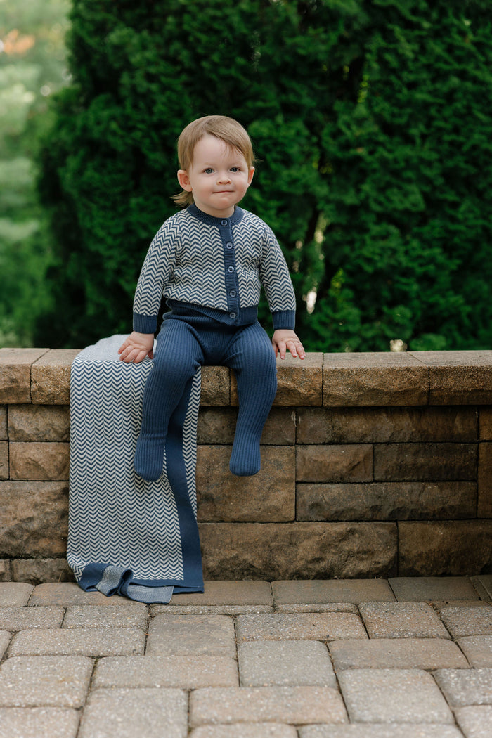 Baby Boy Blanket – Blue – Herringbone