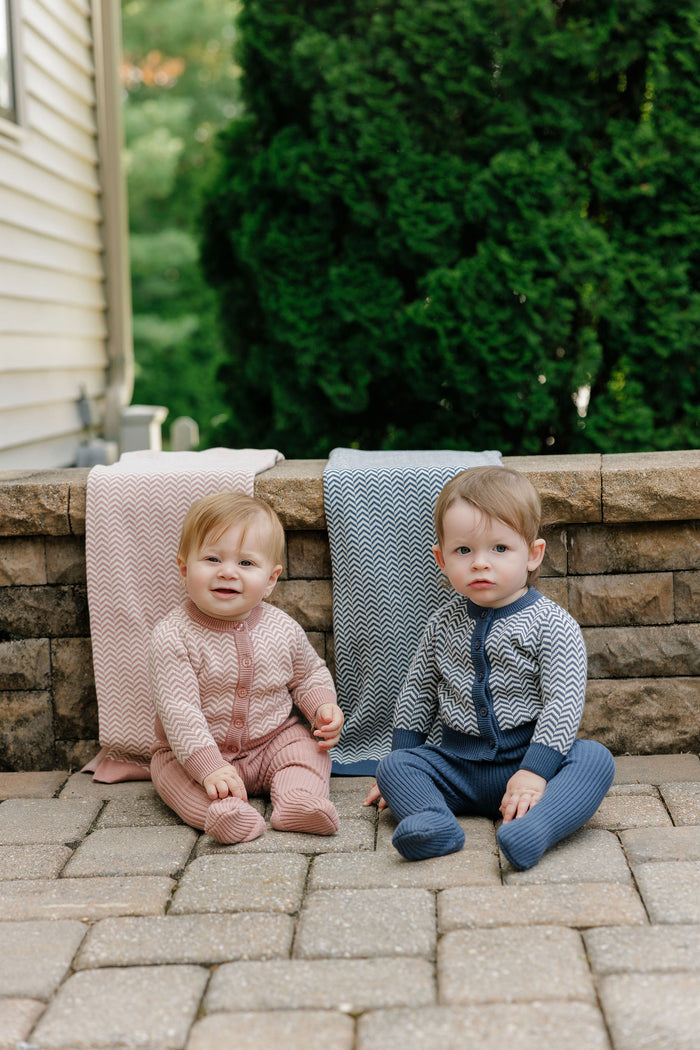 Baby Boy Blanket – Blue – Herringbone