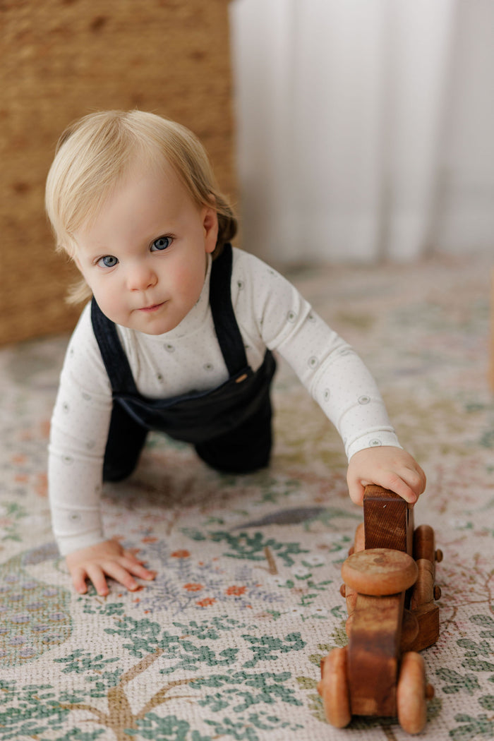 Baby Boy Bodysuit – Ivory Blue – Floral Dot