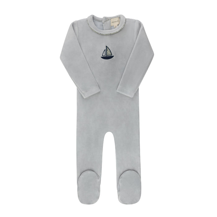 Baby Boy Footie – Blue – Embroidered Berry