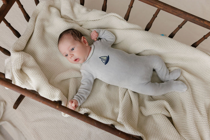 Baby Boy Footie – Blue – Embroidered Berry