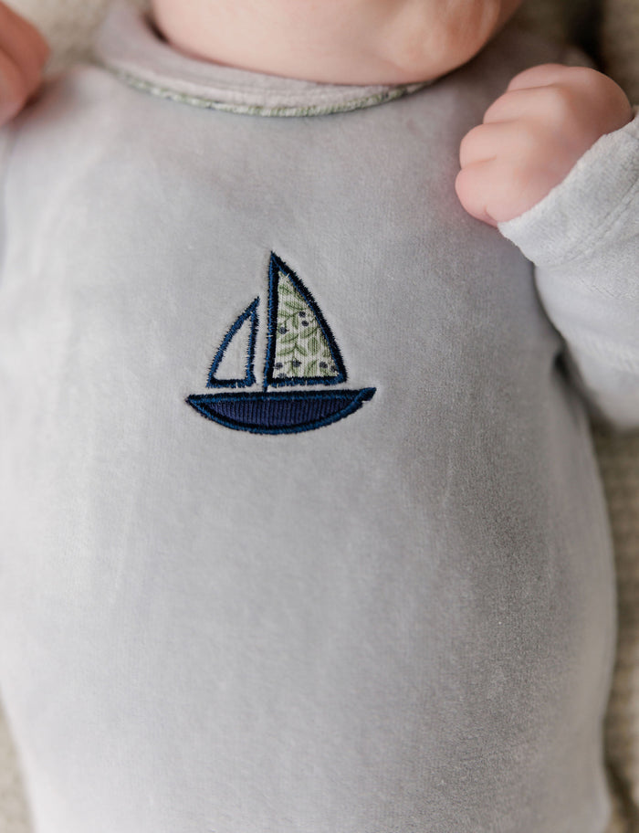 Baby Boy Footie – Blue – Embroidered Berry