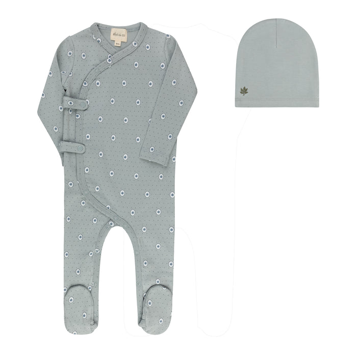 Baby Boy Footie & Hat – Blue – Floral Dot