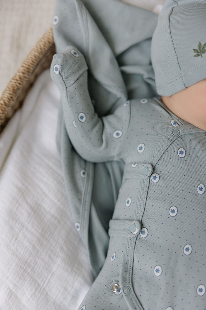 Baby Boy Footie & Hat – Blue – Floral Dot
