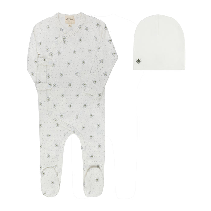 Baby Boy Footie & Hat – Ivory Blue – Floral Dot