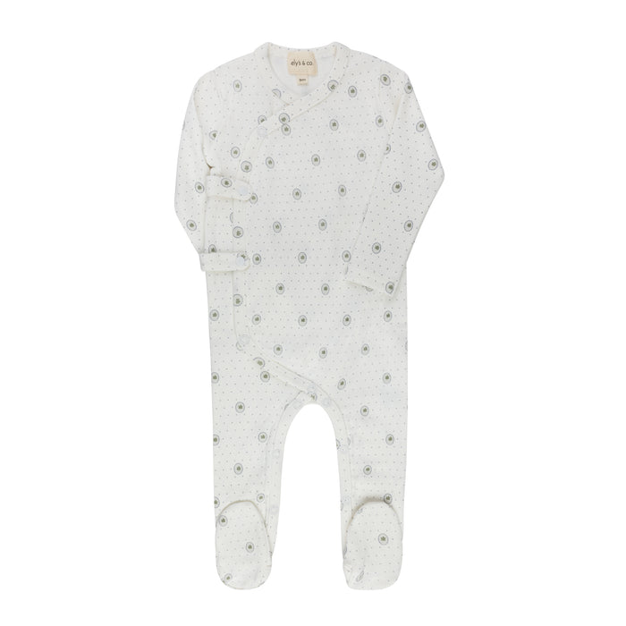 Baby Boy Footie – Ivory Blue – Floral Dot