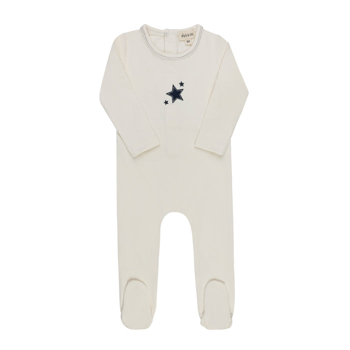 Baby Boy Footie – Ivory/Blue – Heart & Star