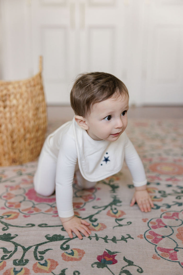 Baby Boy Footie – Ivory/Blue – Heart & Star