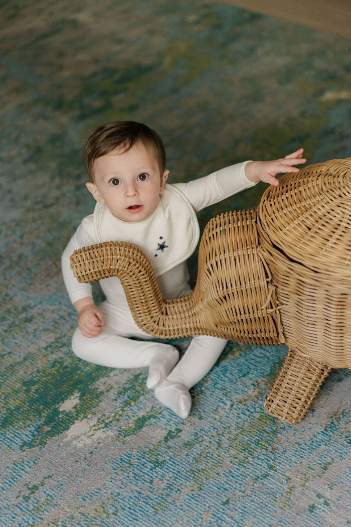Baby Boy Footie – Ivory/Blue – Heart & Star